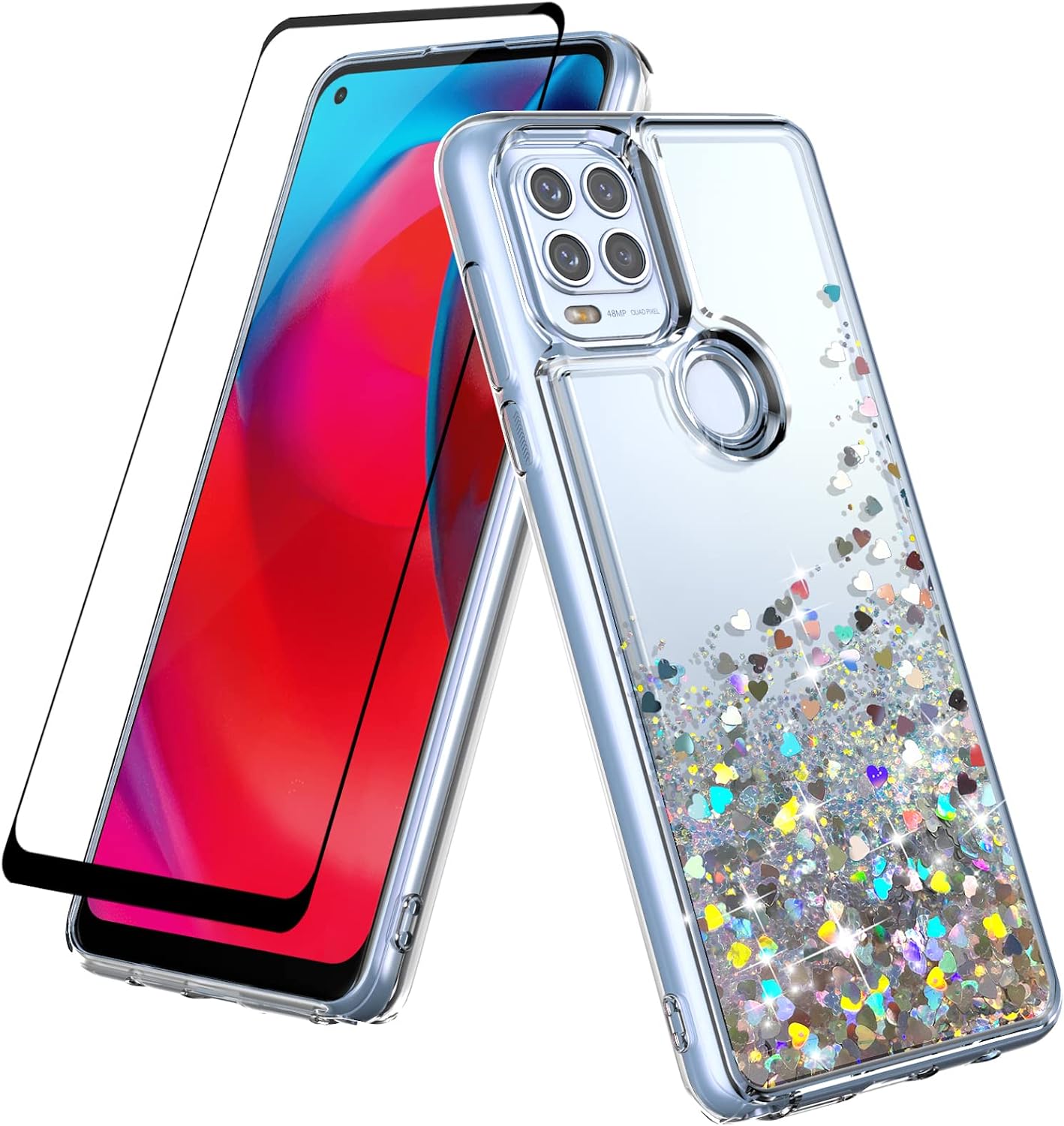 DagoRoo for Motorola G Stylus 5G Case with Tempered Glass Screen Protector, Girls Women Slim Flexible TPU Bling Liquid Case Cover for Motorola Moto G Stylus 5G 2021 (LS-Silver)