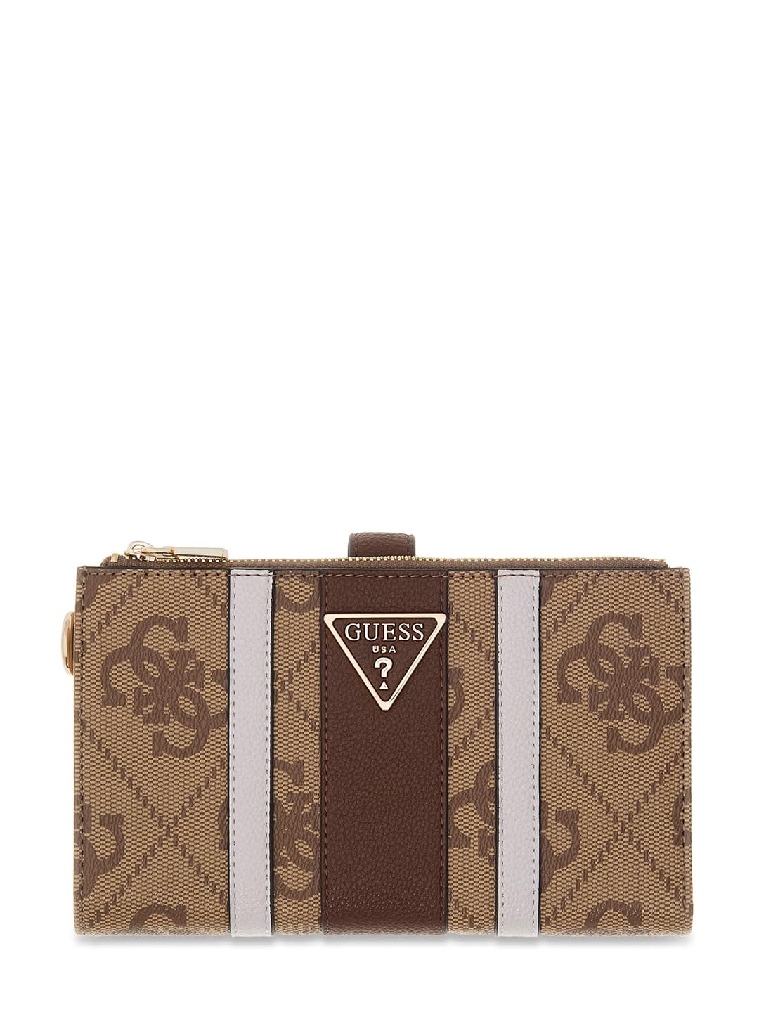 GUESS portafoglio Laurel II SLG Double Zip Organizer Latte Logo/Brown marrone chiaro