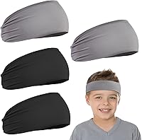 Vista 10 de 4 diademas deportivas para niños, bandas atléticas para el sudor, banda elástica que absorbe el pelo para niñas y niños pequeños Negro