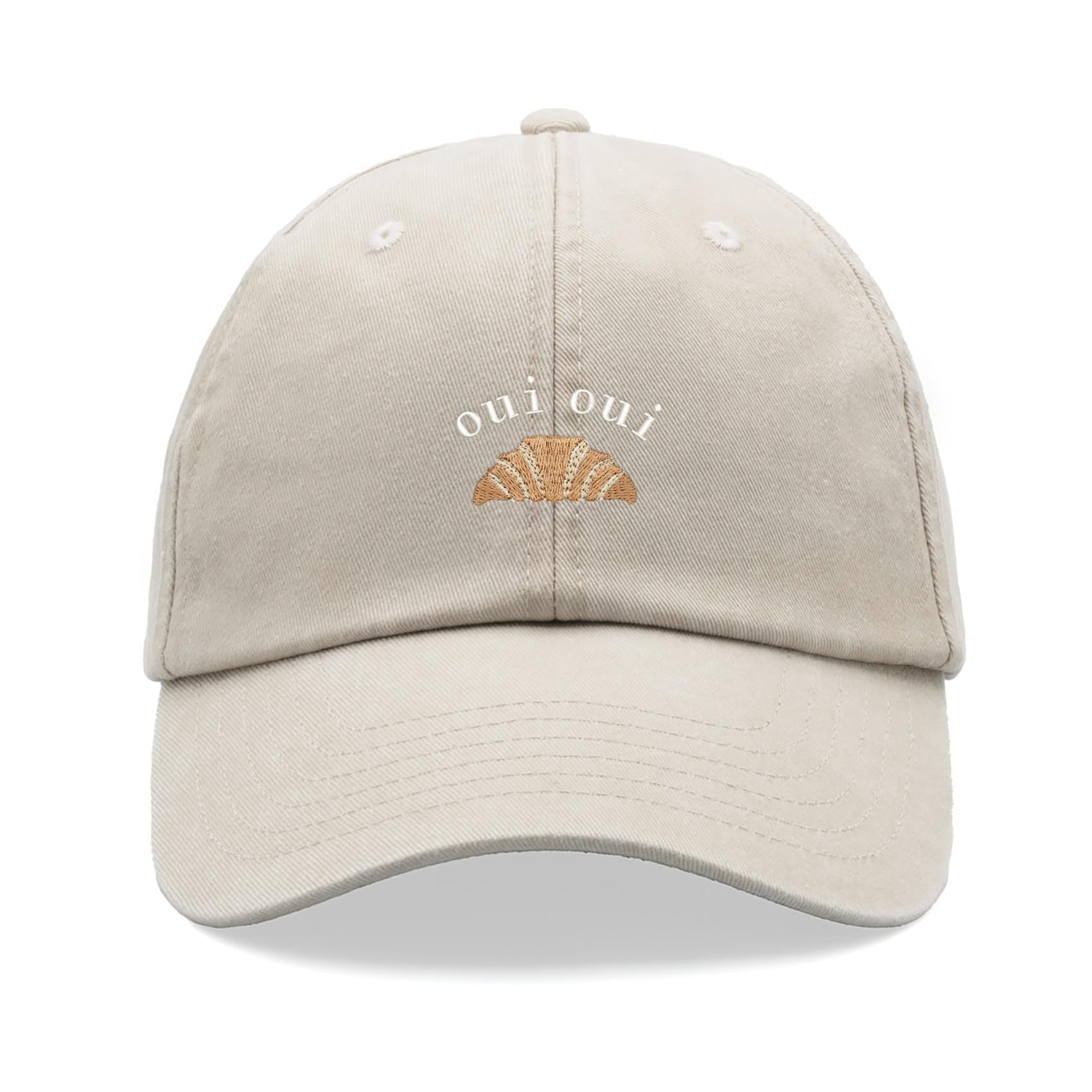 Oui Oui Croissant Baseball Cap Vintage Washed Unisex Dad Hat Adjustable Stone