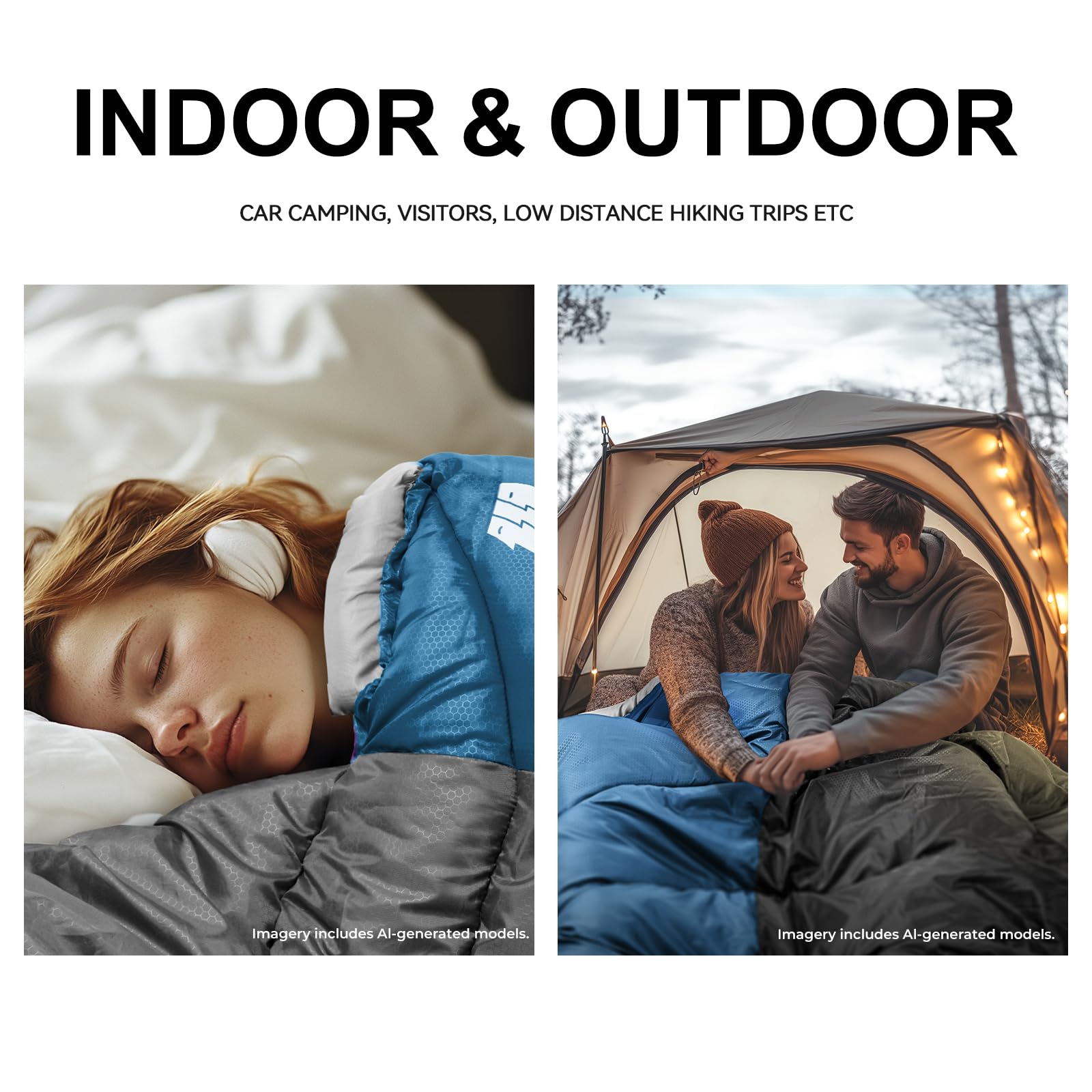 Sacs de couchage pour adultes par temps froid, 3 à 4 saisons, 1,8 kg, sac de couchage léger avec sac de compression, équipement essentiel pour le camping, la randonnée, les voyages, la