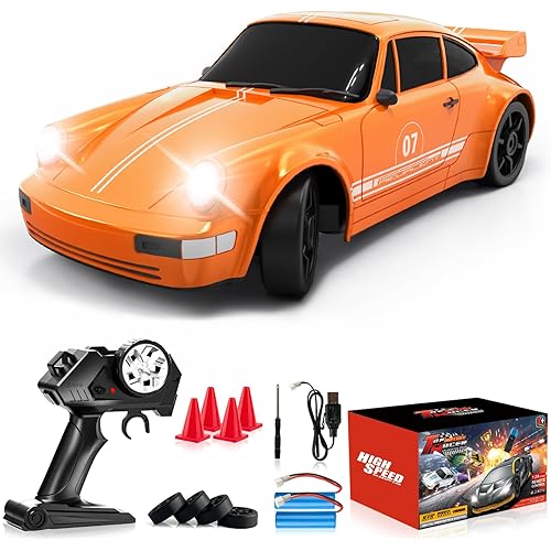 RC Drift Car Remote Control Car 2.4GHz 1/24 4WD 15KM/H High Speed Racing Sport with LED Lights Drifting Tire Racing Sport Toy for Adults Boys Girls Kids Gift 2Pcs Rechargeable Batteries