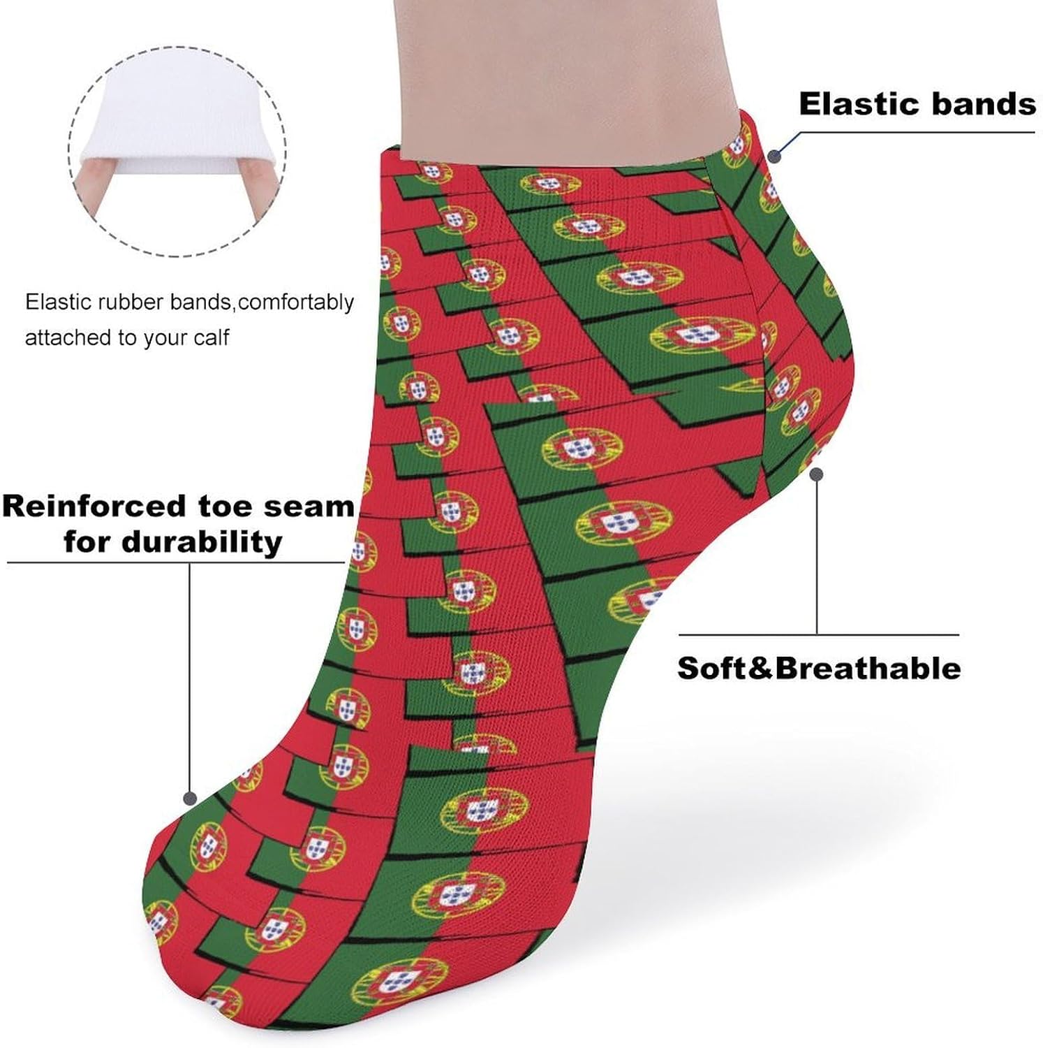 Portugal Flag 5 Pairs Low Cut Ankle Socks Casual Liner Sock No Show Invisible Socks for Men Women
