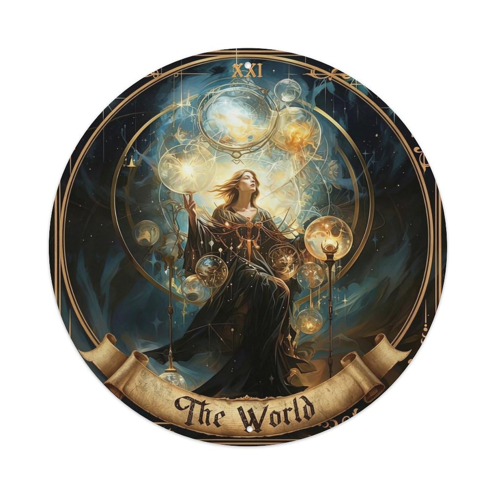 The World Tarot Metal Tin Sign Plaque Wall Decor for Cafe, Club, Garden Round Metal Poster 8x8Inch