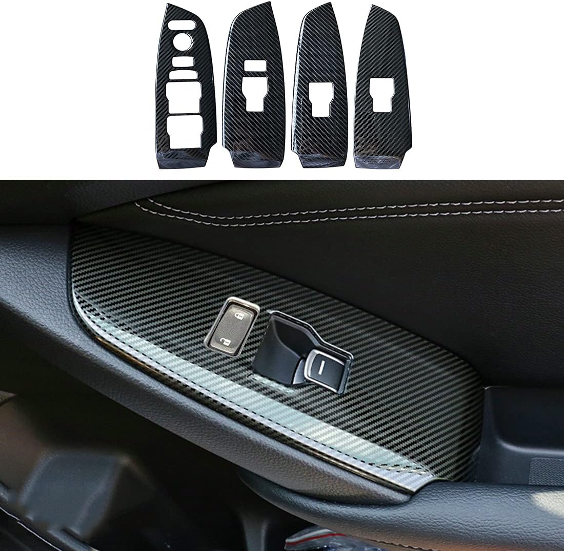 4pc Carbon Fiber Color Car Automobile Door Window Control Panel Cover Trim Fit for Honda Accord 2018 2019 2020 2021 2022 North American Version No Seat Heating