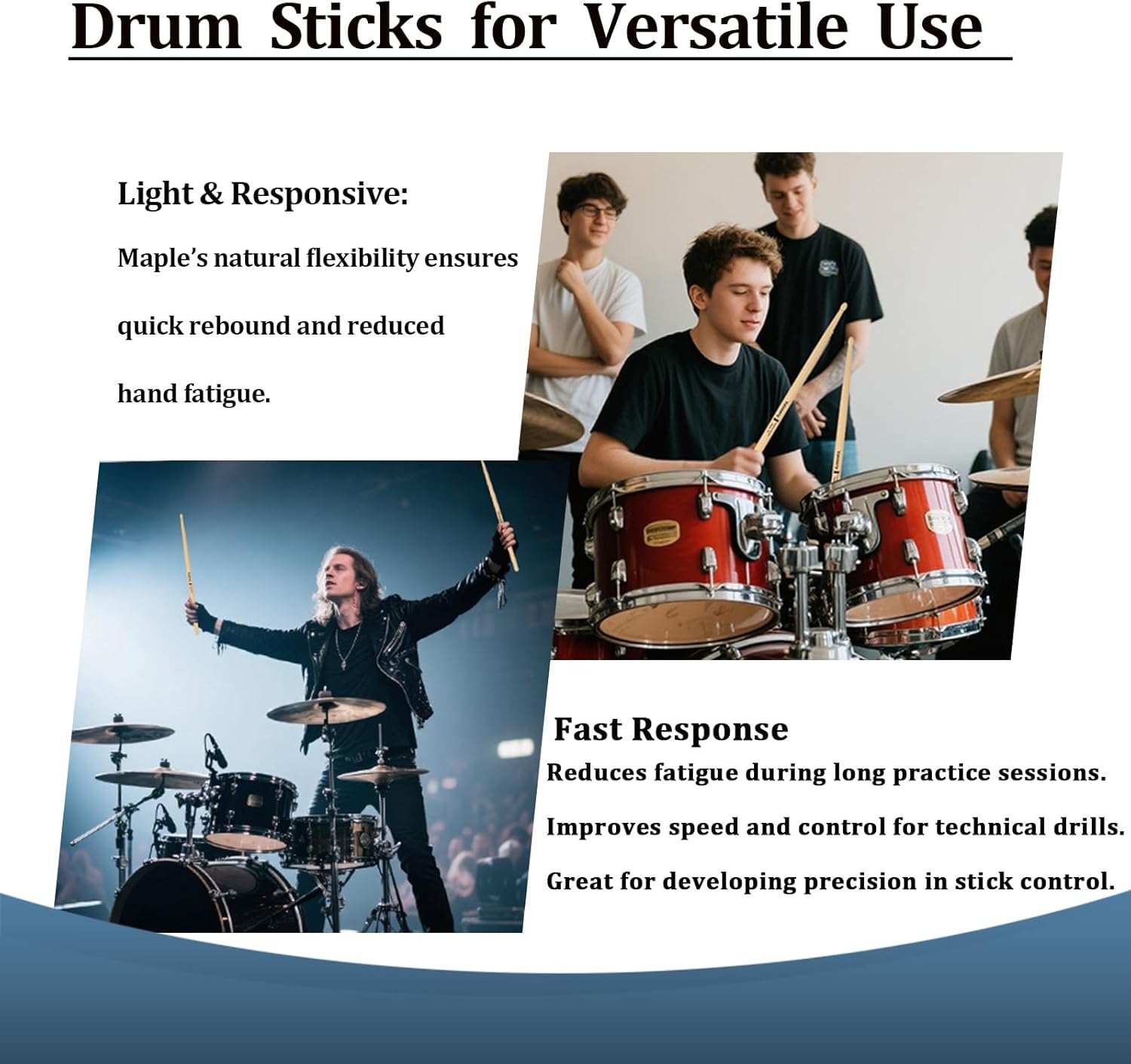 5B Drumsticks, Drum Sticks, Maple Wood Drum Sticks 5B, 5B Drum sticks for Kids and Adults(12 Pairs)