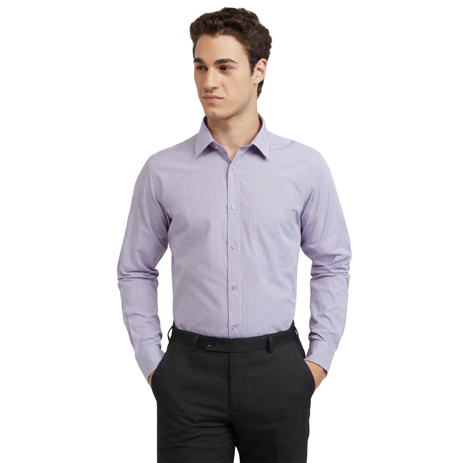 raymond Men's Pure Cotton Checks Pattern Slim Fit Semi Cutaway Collar Full Sleeve Formal Shirt-picture-27