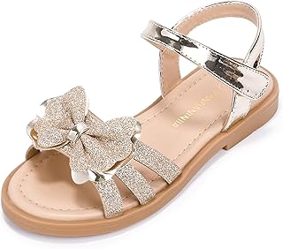 Girls Sandals, Open Toe Cute Bow Princess Girls Flats, Sparkly Summer Dress Shoes Sandals for Toddler/Little Kid/Big Kid