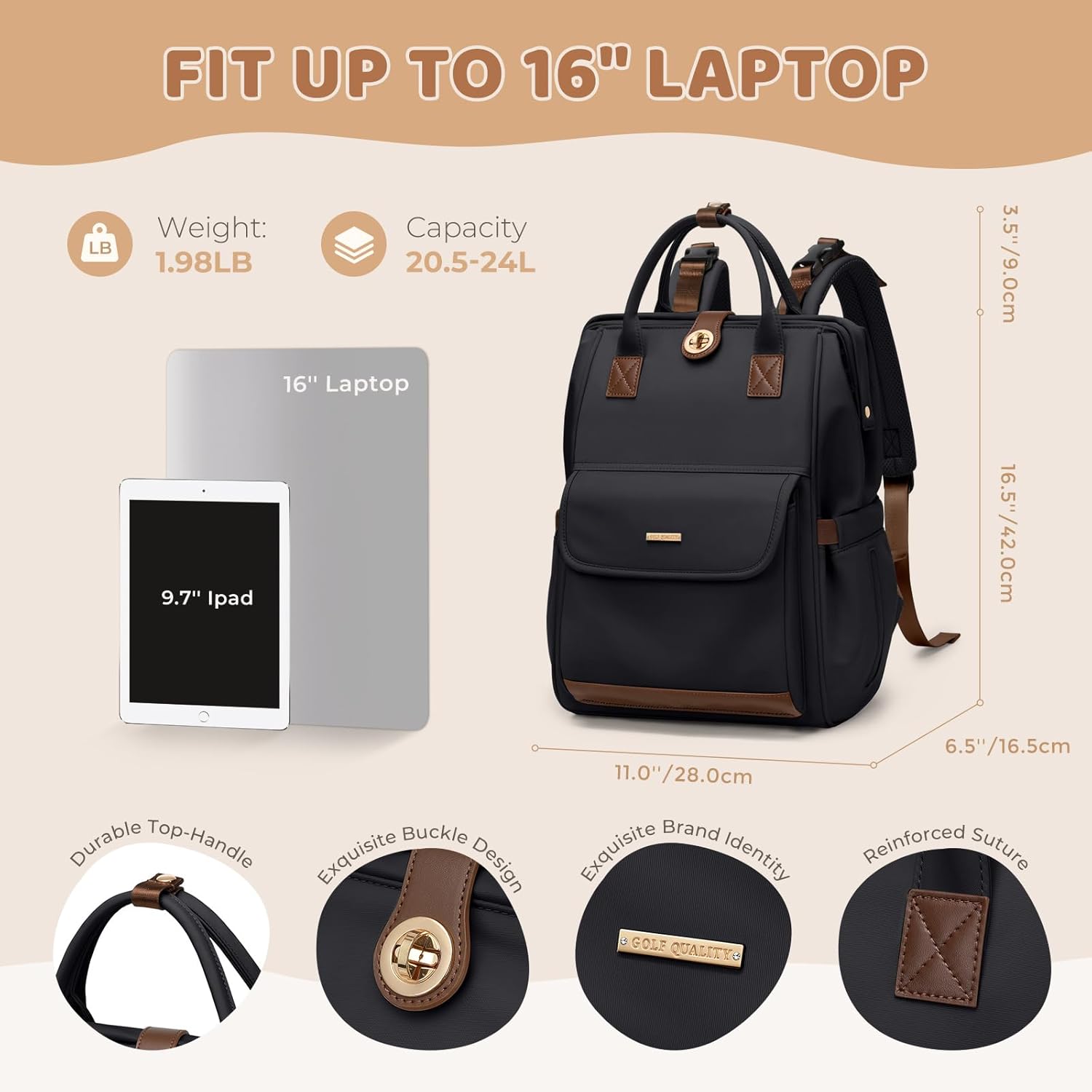 Diaper Bag Backpack,Multi Function Water Resistant Diaper Bag With Hook,Casual Hanging diaper bag for mom,16 Inch,Black