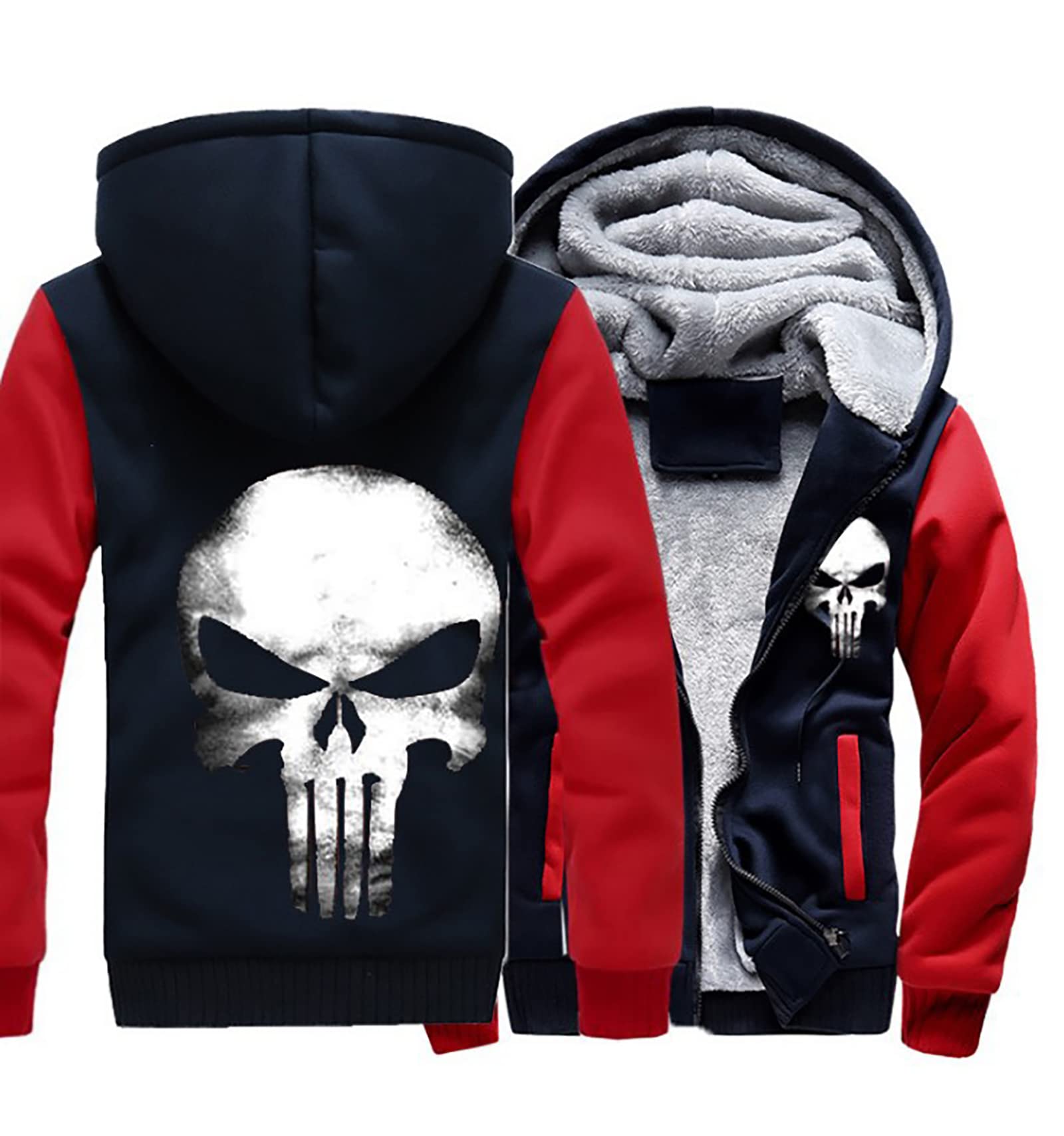 BOONEE Mens Winter Jackets With Drawstring Punisher, Long Sleeve Mens Hoodies Zip Up, Basic Oversized Zip Up Hoodies for Men-Blue 1||4XL