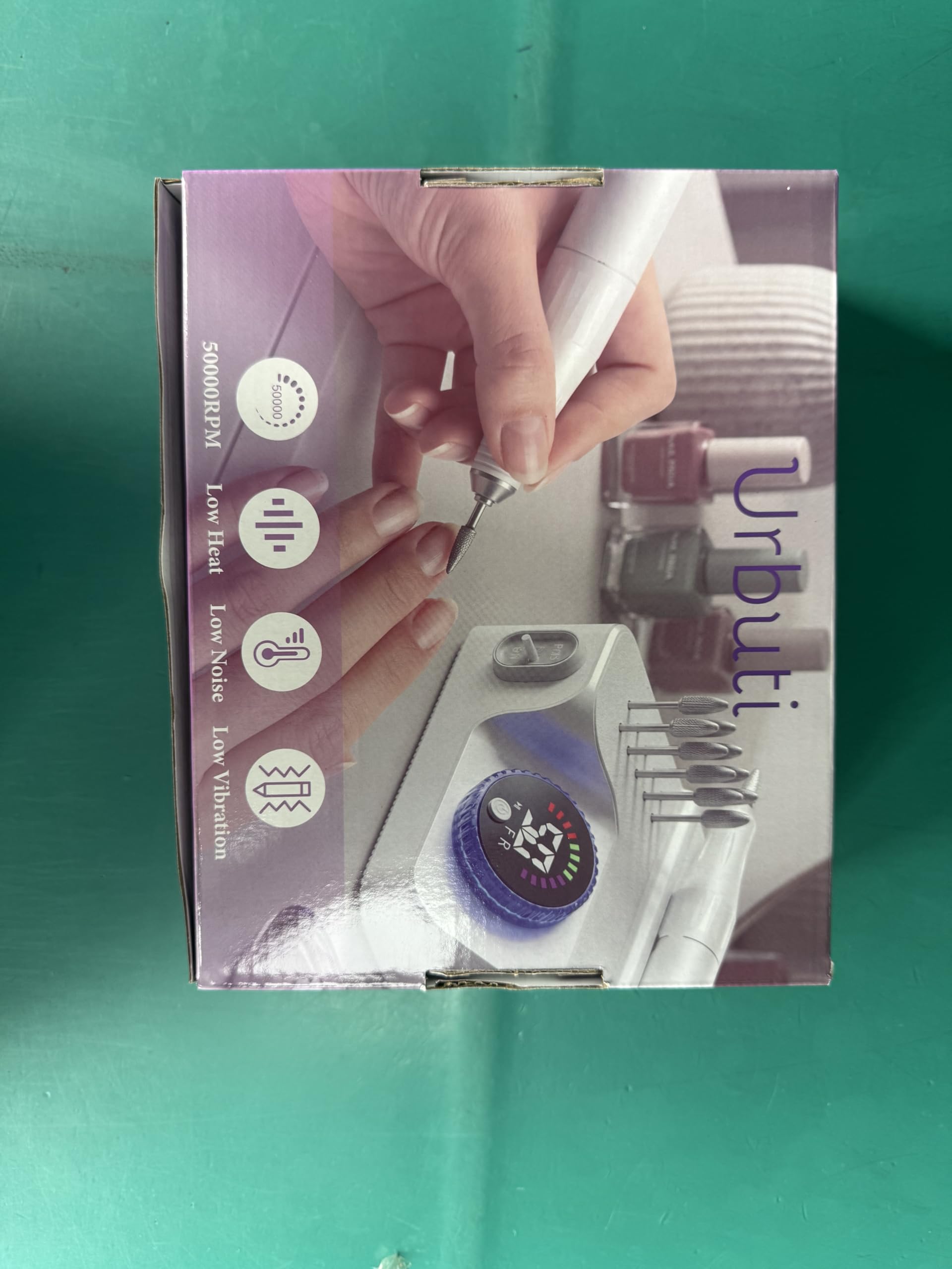 Torno Uñas Torno para Uñas Profesional 50000 RPM 50 Niveles de Velocidad Pantalla Digital con Luz RGB Ambiente Base con Almacenamiento Mango Metálico Uso en Salón y Casa（Blanco）