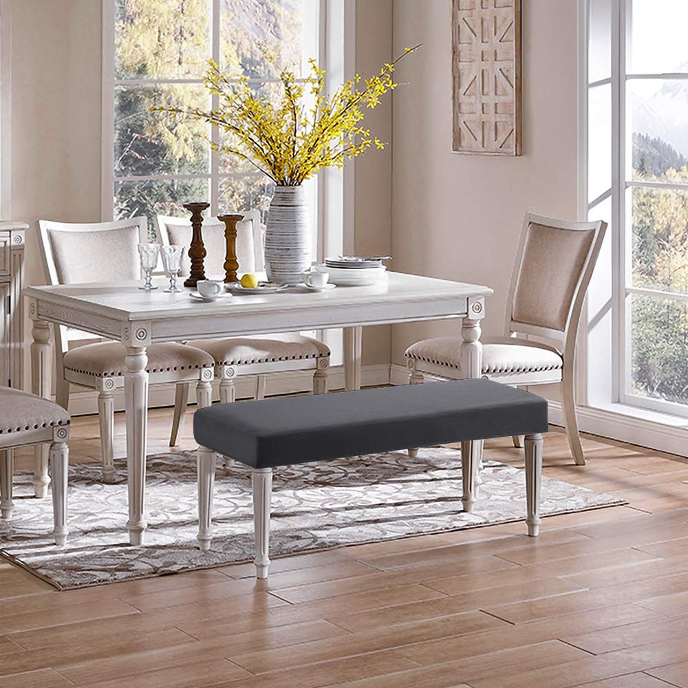 ele ELEOPTION Velvet Thicken Soft Bench Covers High Elasticity Bench Slipcover Stretch Bench Covers for Living Room, Bedroom, Kitchen Non Slip Washable with Security Straps
