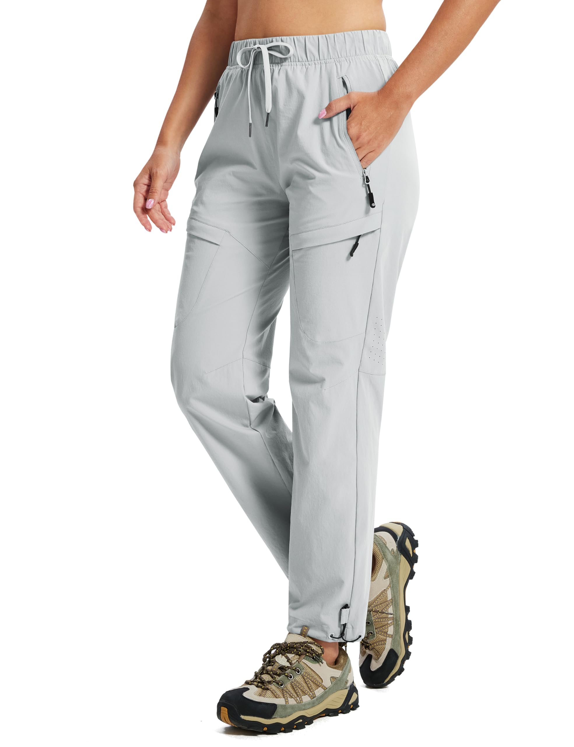 MoFiz Wanderhose Damen Outdoorhose Cargo UV-Schutz Trekkinghose Stretch-Hose Leichte Funktionshose mit 5 Reißverschlusstaschen