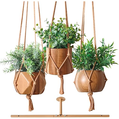 3 Pack Fake Hanging Plants with 3 Plant Hangers,Artificial Plants Eucalyptus Rosemary Potted with Rod for Office Farmhouse Home Living Room Bathroom Bedroom Aesthetic Wall Windowsill Greenery Decor