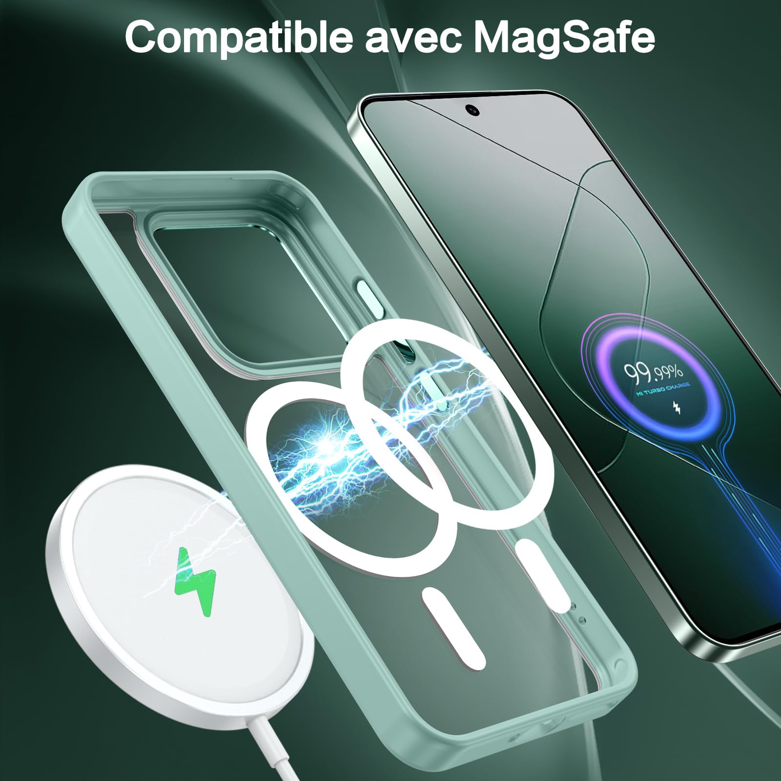 BENTOBEN Custodia magnetica per Xiaomi 14 5G, [compatibile con Magsafe] Cover Xiaomi 14 Custodia protettiva di grado militare anti-urto, parte posteriore opaca traslucida anti-graffio-verde roccia
