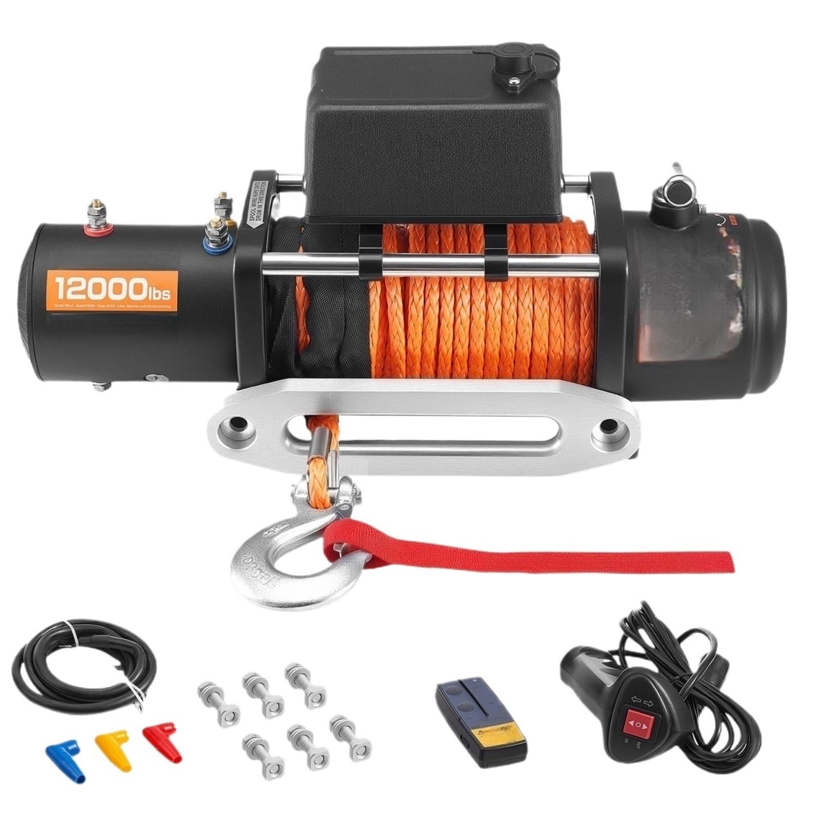 Wciągnik łańcuchowy Bezprzewodowa Wciągarka Elektryczna Udźwigu 12000 Funtów 12 V DC Przewodowa Samochodowa Liną Syntetyczną Wymiarach 0,36 Cala X 75,5 Stopy