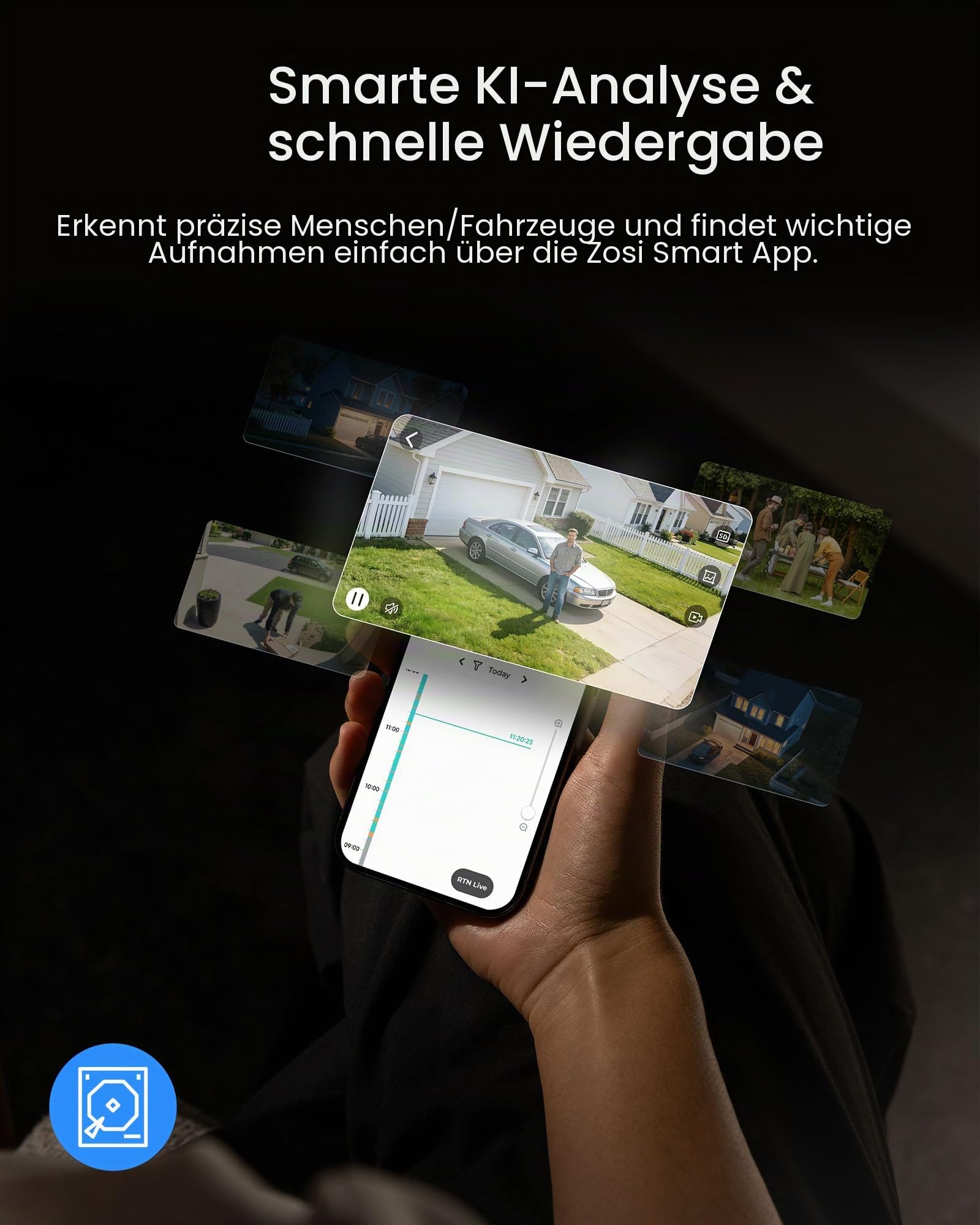 ZOSI 16CH 1080P H.265 + Überwachungskamera + DVR 4 TB, KI-Erkennung von Personen und Fahrzeugen für Heimüberwachung 24/7, Nachtsicht 24 m, Sofortwarnung und Fernzugriff