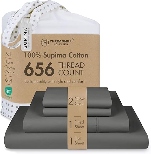 Threadmill American Supima - Juego de sábanas de lujo de 656 hilos de 4 piezas para colchón tamaño King, sábanas de calidad de hotel de 5 estrellas