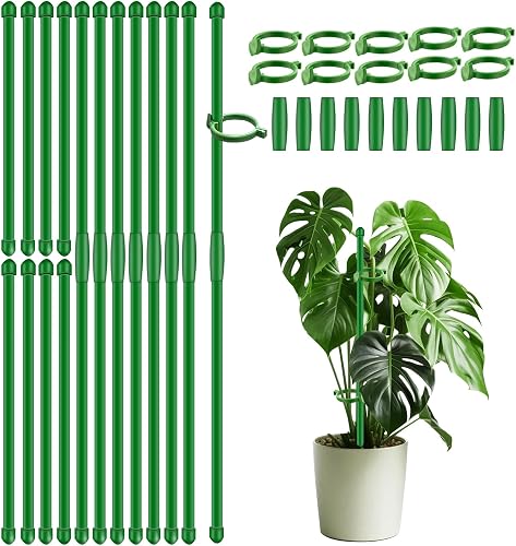 SupKing 20 Pack Adjustable Plant Support Stakes, 17 Inch Fiberglass Garden Stakes Extend to 5ft with Clips and Ties SupKing 20 Pack Adjustable Plant Support Stakes, 17 Inch Fiberglass Garden Stakes Extend to 5ft with Clips and Ties