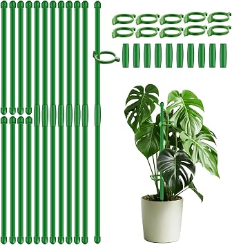 30Pcs Plant Support Stakes 17 inch SupKing Garden Orchid Sticks Extended to 3ft 4ft 5ft Plant Poles with Clips for Indoor Outdoor Potted Tomato Rose Amaryllis Vegetables with 20 TiesGreen