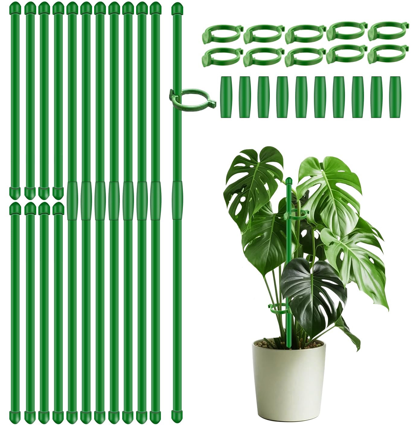 20Pcs Plant Support Stakes 17 inch SupKing Garden Orchid Sticks Extended to 3ft 4ft 5ft Plant Poles with Clips for Indoor Outdoor Potted Tomato Rose Amaryllis Vegetables Comes with 20 Ties