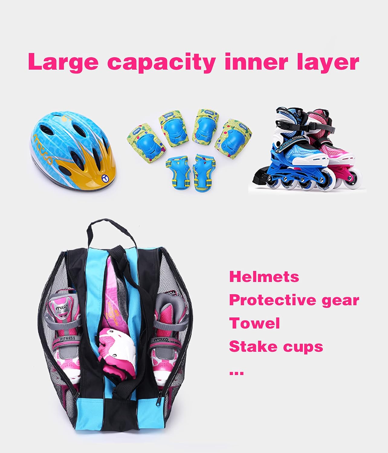 Multi-Pocket Unisex Roller Skate Bag Breathable Oxford Cloth Skating Shoes Storage Bag Kids Roller Skate Bag Roller skate storage tote bag (Rose) : Sports & Outdoors