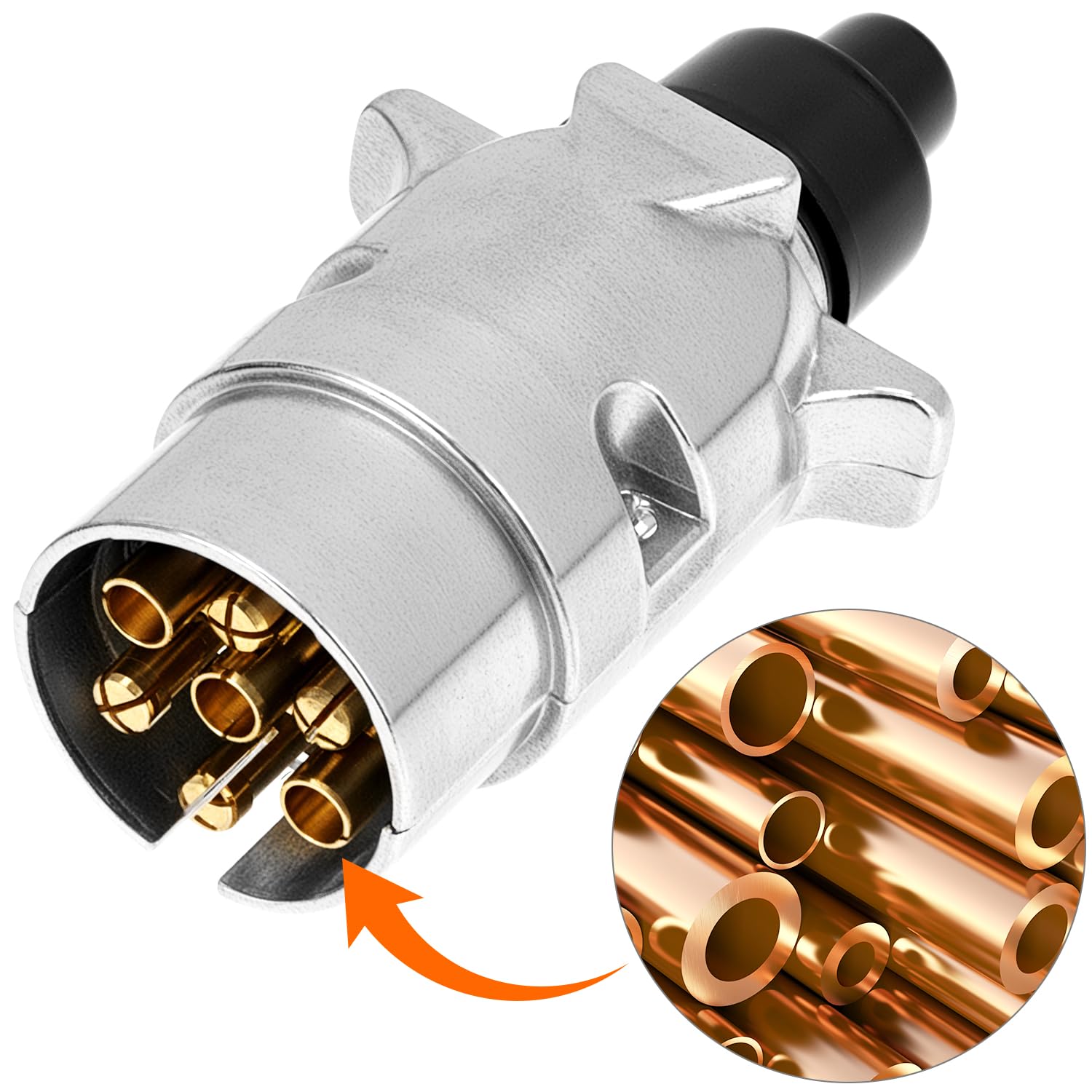 QWORK® Wtyczka do przyczep 7-pinowa z metalu wodoodpornego, obudowa z aluminium i styki z mosiądzu, dla pojazdów i przyczep 12V