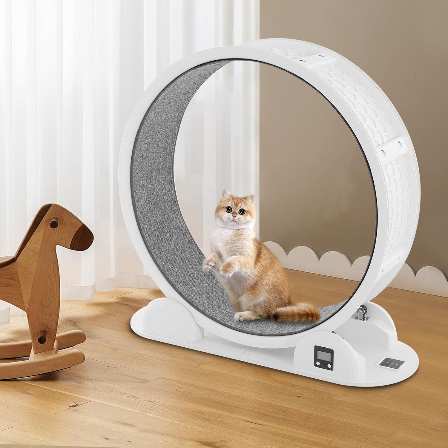 White Cat Running Wheel for Indoor Exercise and Play, Perfect for Active Cats