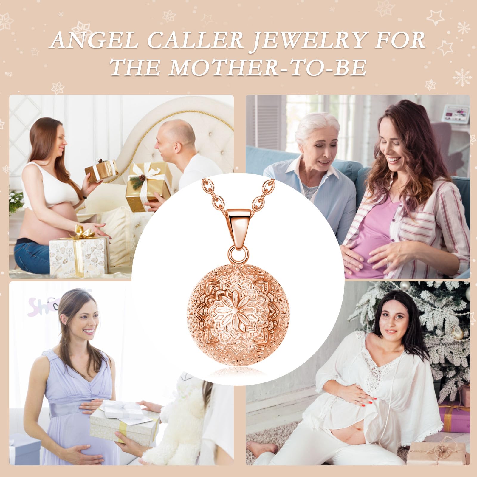 EUDORA Harmony Ball Bola Angel Caller Llamador de Ángeles Collana per Donne Gravidanza, Oro Rosa Wishing Angel Chime Harmony Mexico Ciondolo a Sfera Gioielli Regalo per Futura Mamma, 45"+30"