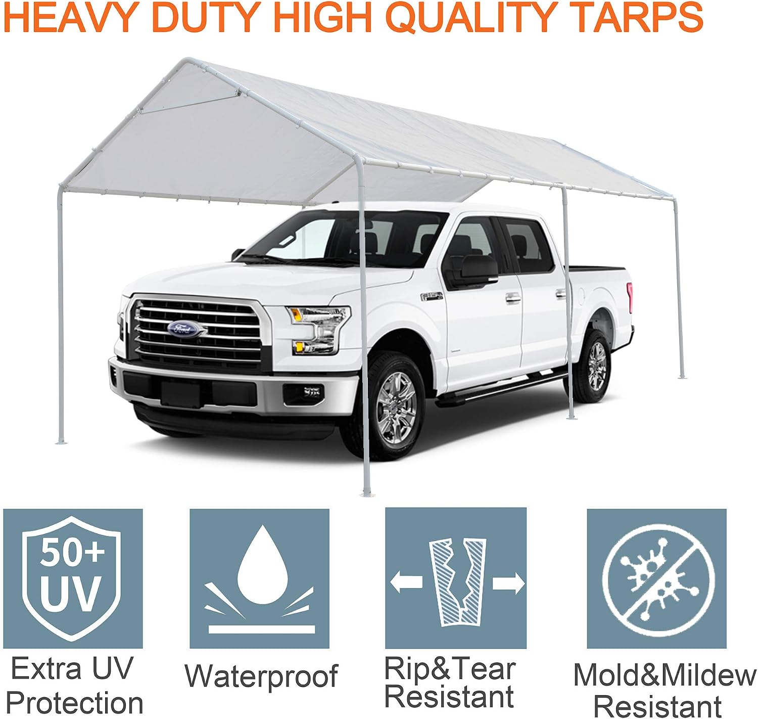Thanaddo 10 x 20 Ft Carport Replacement Canopy Cover Garage Top Tent Shelter Tarp with Free 48 Ball Bungee Cords,White(Only Cover, Frame Not Include) (10x20 Ft, White) (10x20 White) (10x20 White)
