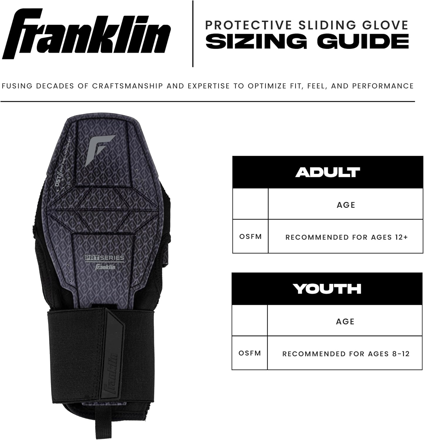 Franklin Sports MLB® Baseball + Softball Sliding Glove - PRT® DST™ Adult Protective Baserunning Sliding Glove - Left + Right Hand - Hand + Wrist Protector for Running - Black + Grey - One Size - Adult