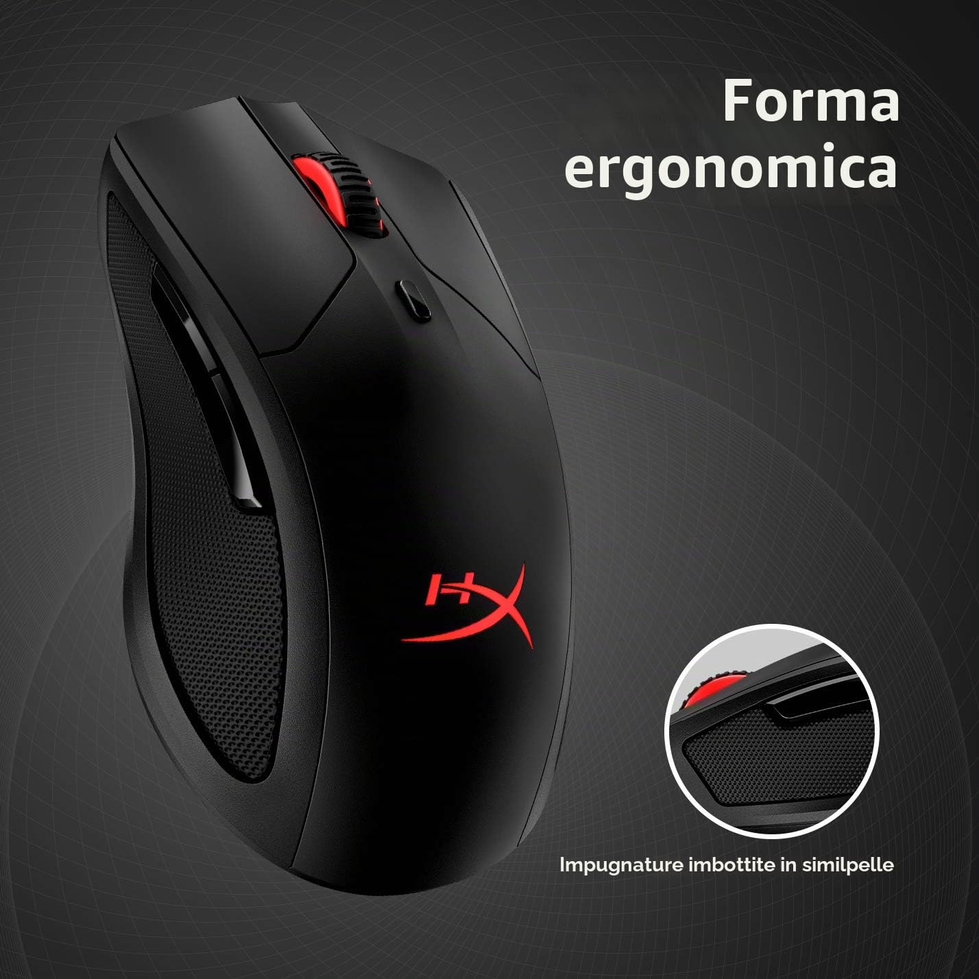 HyperX Pulsefire Dart, Mouse Gaming Senza Filo, Connettività a 2,4 GHz, Illuminazione RGB, 2 Tasti Programmabili, Fino a 16000 DPI, Resistenza fino a 50 Milioni di Clic, Batteria fino a 50 Ore, Nero