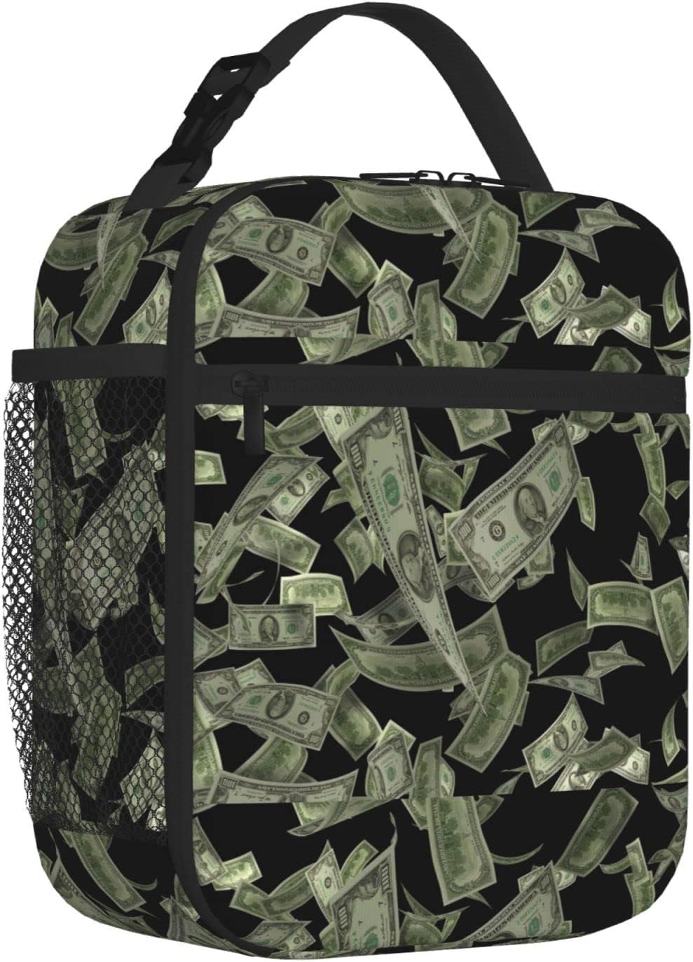 Lunch Box Men Women Insulated Portable Lunch Tote Cooler Thermal Cute Lunch Bag Tote for Work/Picnic/Office/Hiking, for Hundreds Of Dollar Bills Money Theme Design Style Black, Picture (137)