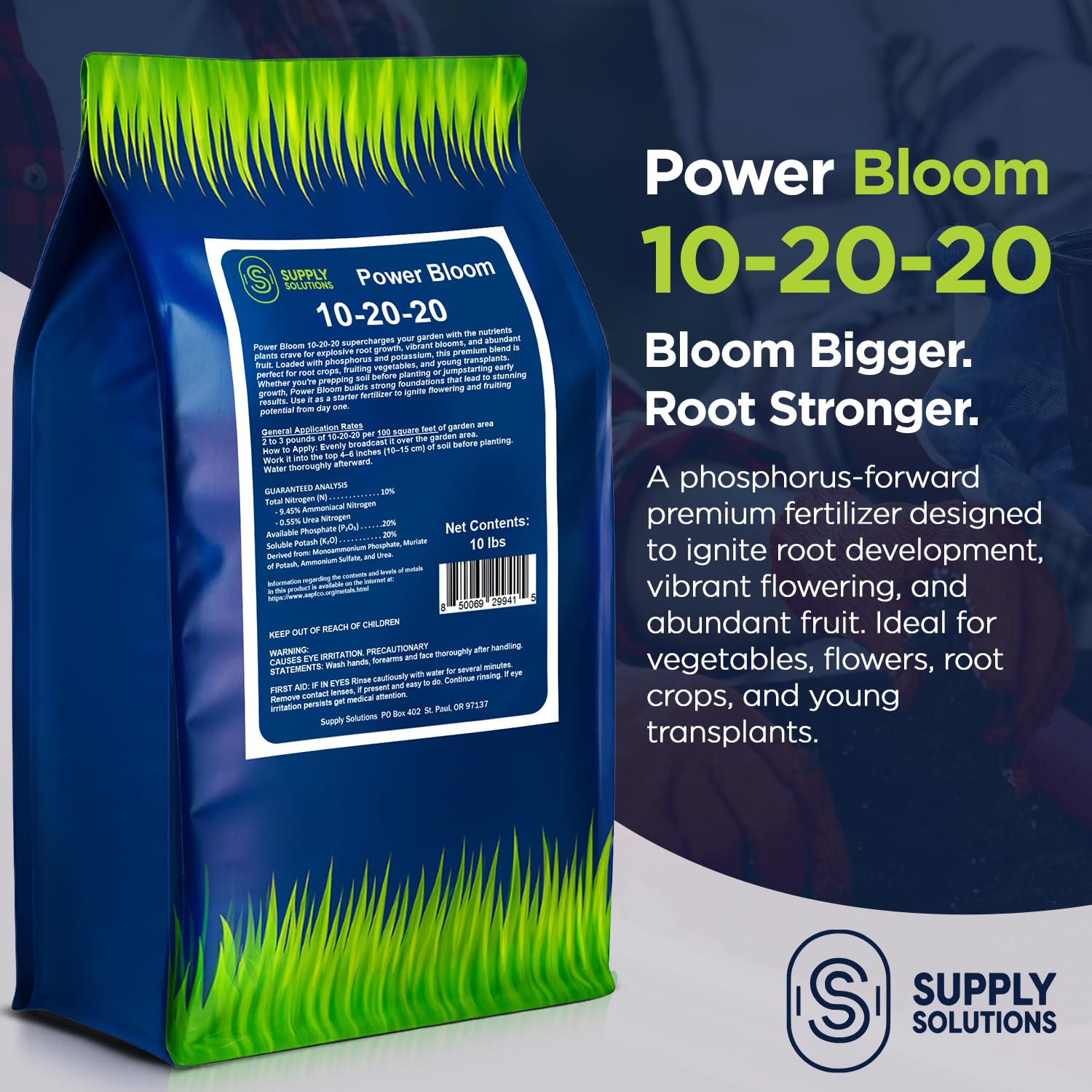 Supply Solutions | Power Bloom 10-20-20 Fertilizer | Bloom Booster Fertilizer for Flowers and Plants, High Phosphorus NPK Fertilizer for Vegetable Garden, Fruit Tree and Flower Fertilizer (10 Pounds)