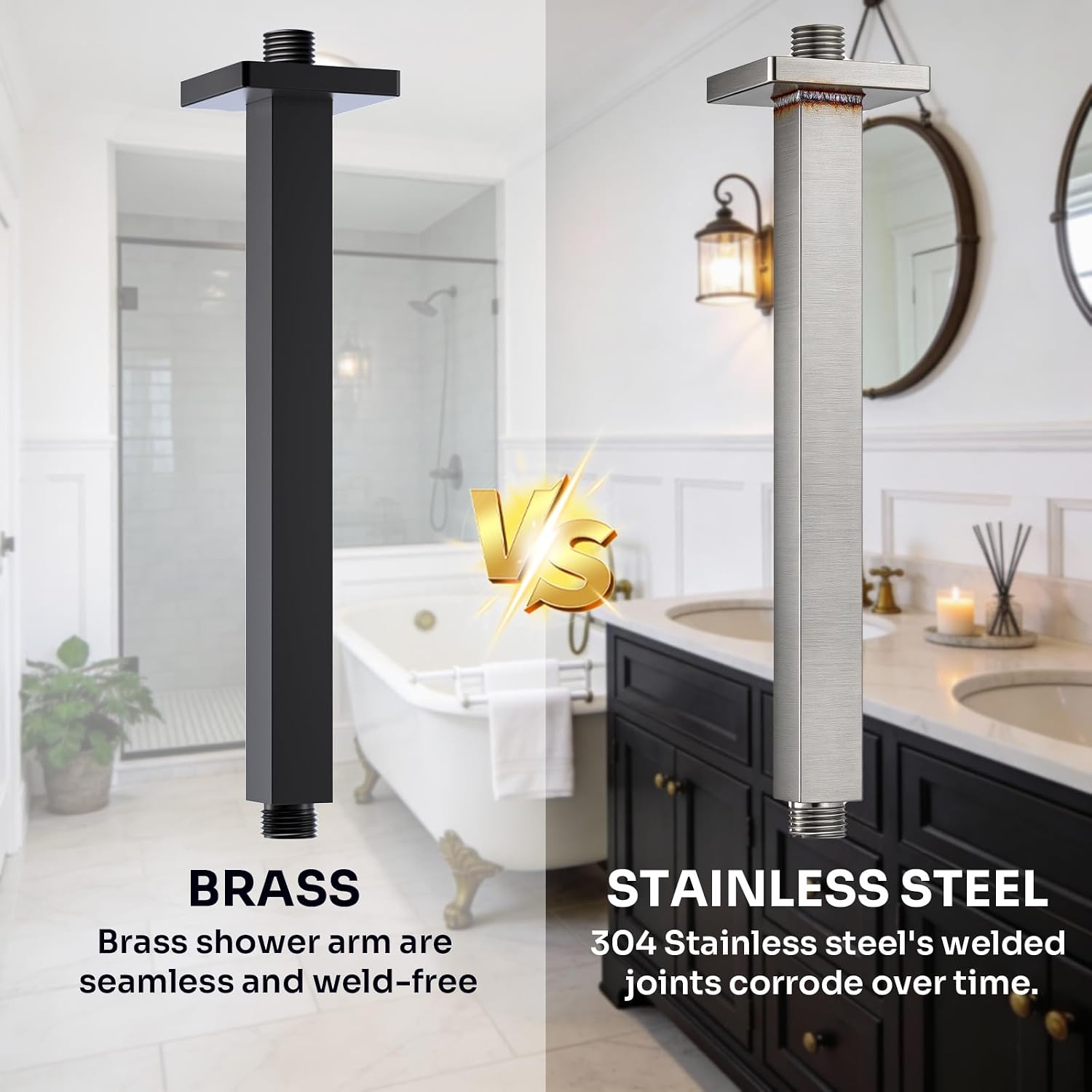 Enga Brass 12-Inch Ceiling Mount Shower Arm (Black)