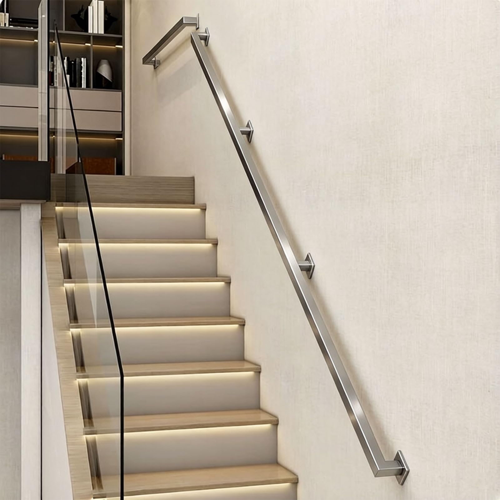 Renmlion One Color Modern Stair Banister Handrail｜Stainless Steel Staircase Banister Hand Rails With Mounting Screws｜Wall Mounted Stairway Railing For Indoor Outdoor Step Grab Rail(13.1Ft/400Cm)