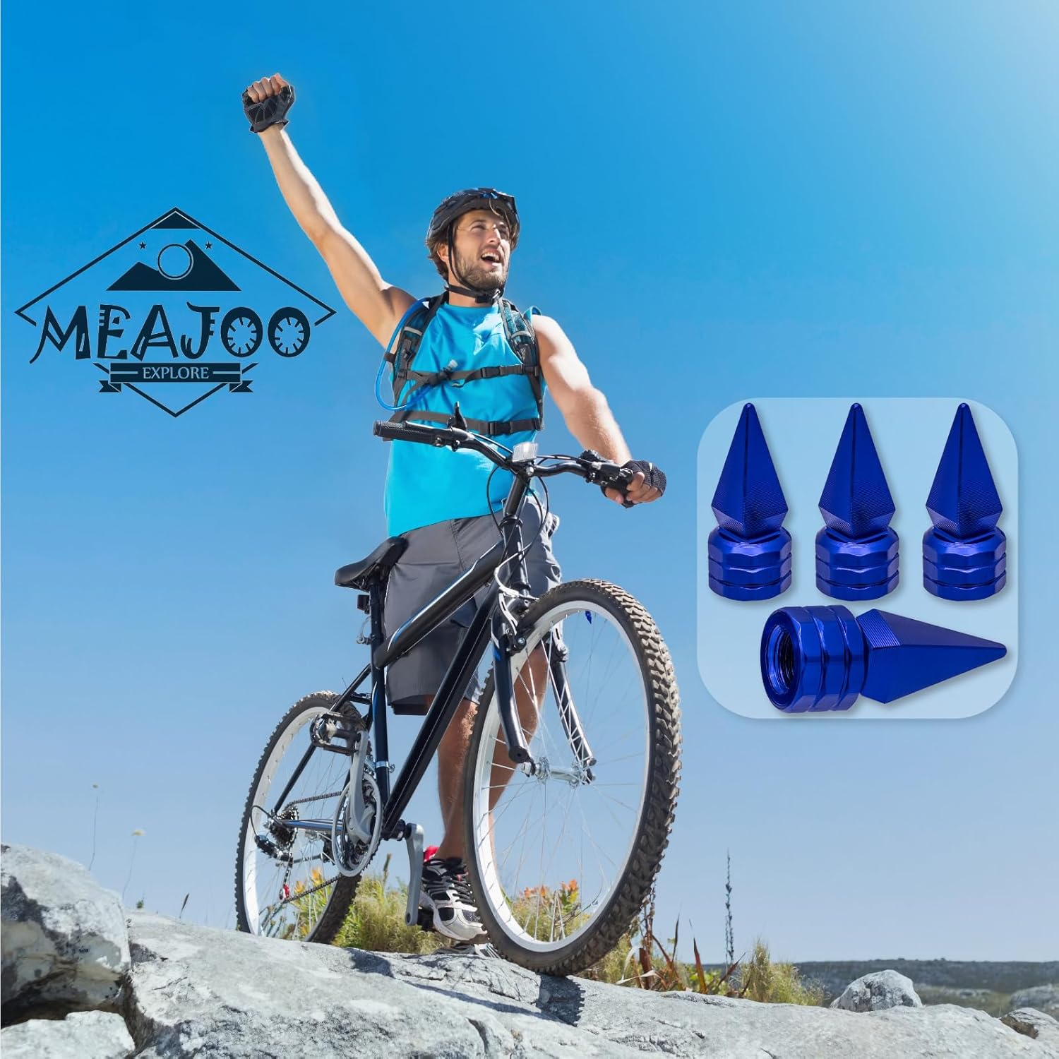 4PCS Spiked Shape Tire Valve Stem Caps, Aluminum Alloy Spike Wheel Tire Valve Stem, Universal Dustproof Waterproof Air Caps for Cars, SUV, Trucks, Bikes, Motorcycles, Bicycles(Blue) - Image 4