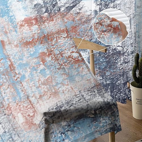 Miniatura 5 de Sheer Curtains 84 Inch Long Street Blue Modern Abstract Art Rod Pocket Voile Semi-Sheer Window Treatment Drapes for Living Room Bedroom Windows 2