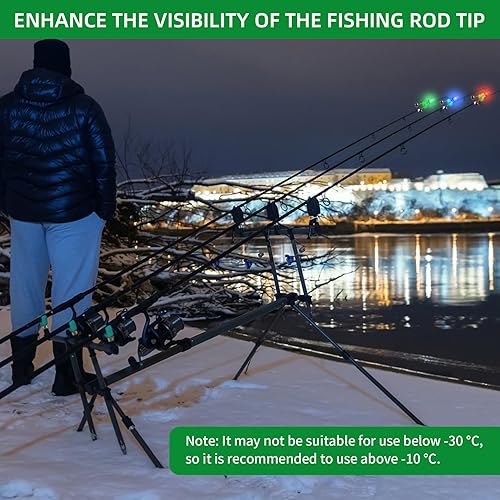 Miniatura 2 de Kailund 21 campanas de pesca con luces LED para punta de caña de pescar para la noche, alarmas de cebo con clip con campanas de alerta de metal