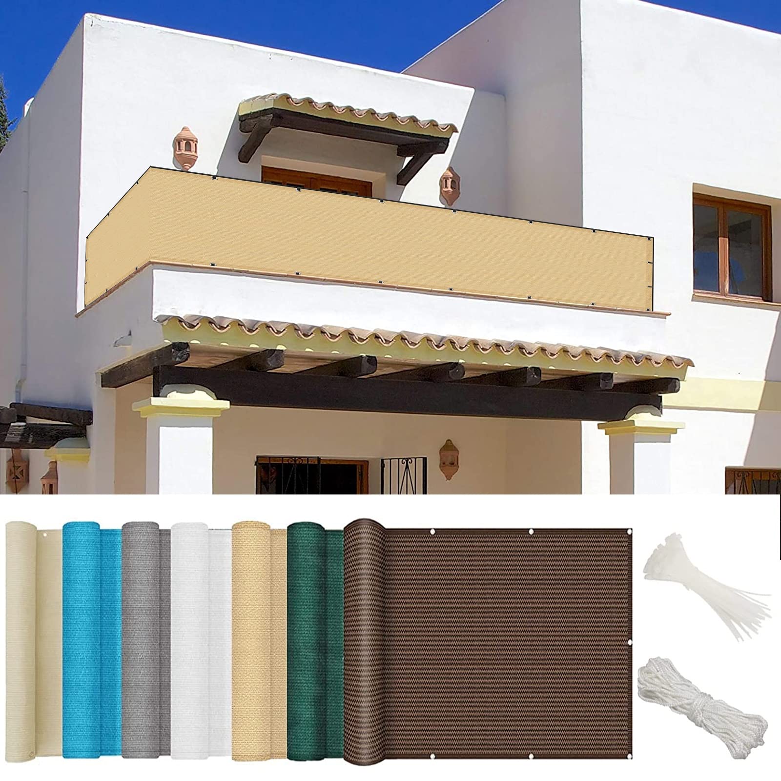 Filet d'ombrage et brise-vue pour balcon en tissu HDPE 185g/m² haute protection UV