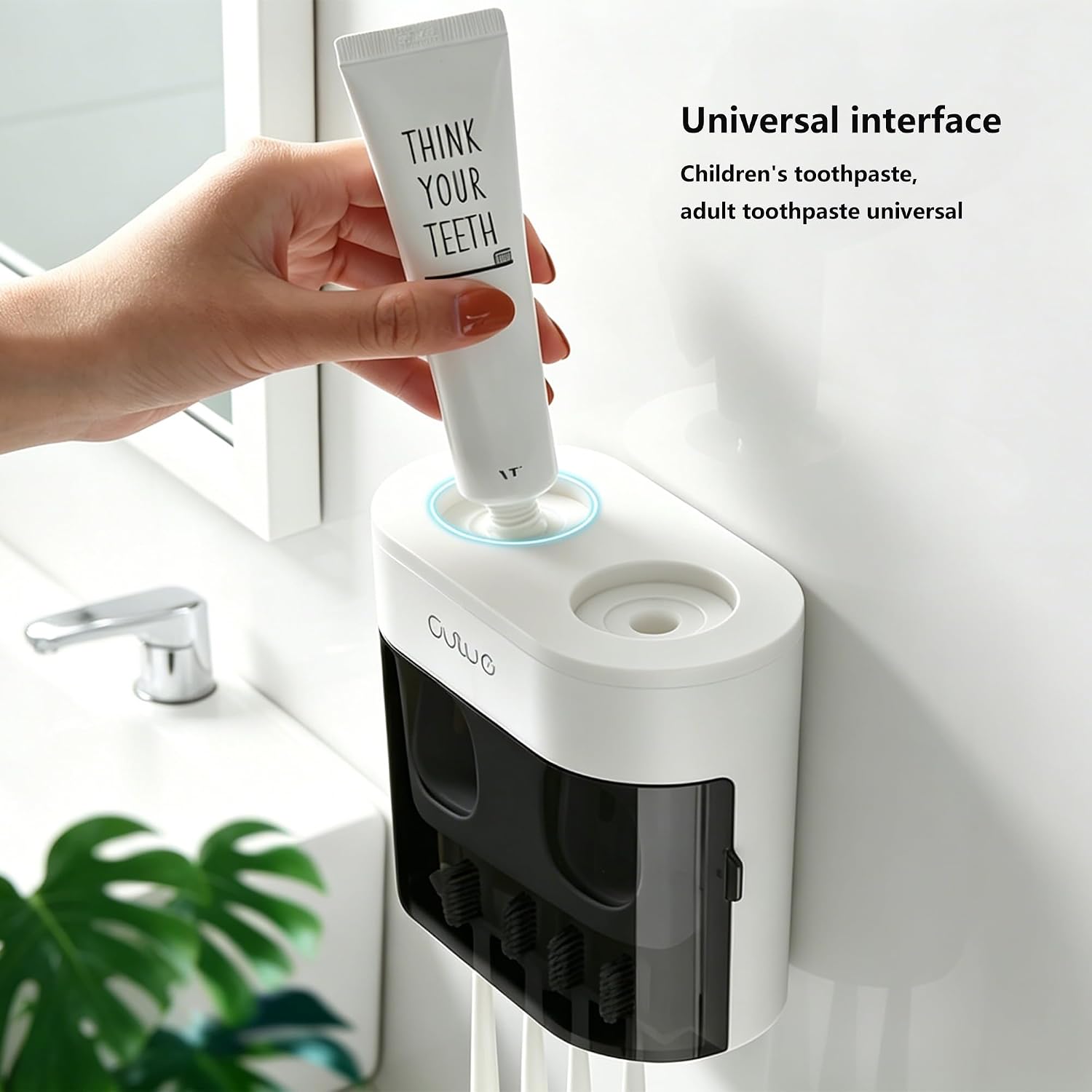 Wall Mounted Toothbrush Holders with Covers for Bathroom,2 Toothpaste Squeezer for Kids and Aldults，Toothpaste Dispenser，Holds 4 Toothbrushes