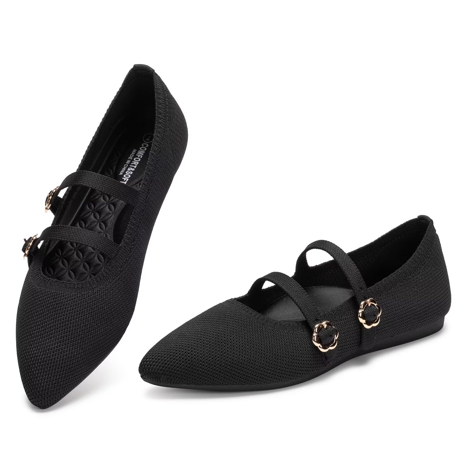 bejinash women39s mary jane flat dressy knitted shoes with double adjustable strap ballets comfortable for work pointed toe flats shoes for women
