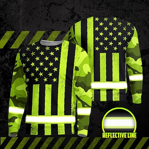 Miniatura 10 de Camiseta de alta visibilidad con bandera de EE. UU., con nombre personalizado, ropa de trabajo de seguridad reflectante, caminantes