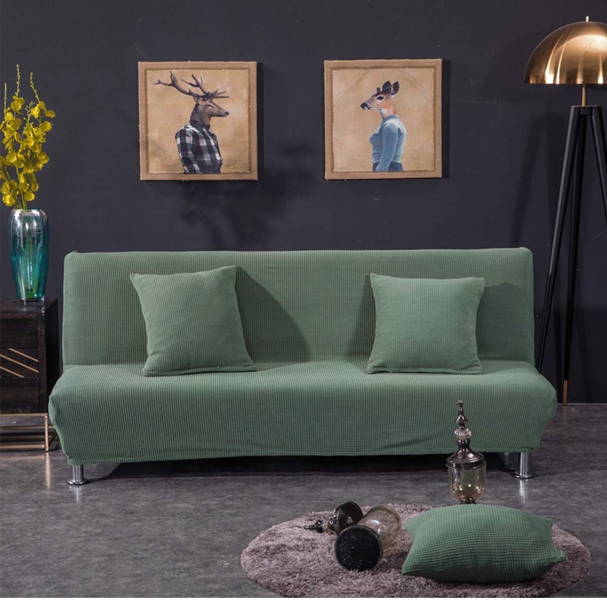 Copridivano Letto Senza braccioli 2 posti Copridivano Elasticizzato clic clac Senza braccioli Fodera per Divano Letto clic clac Stampato Verde Militare, Senza copricuscino