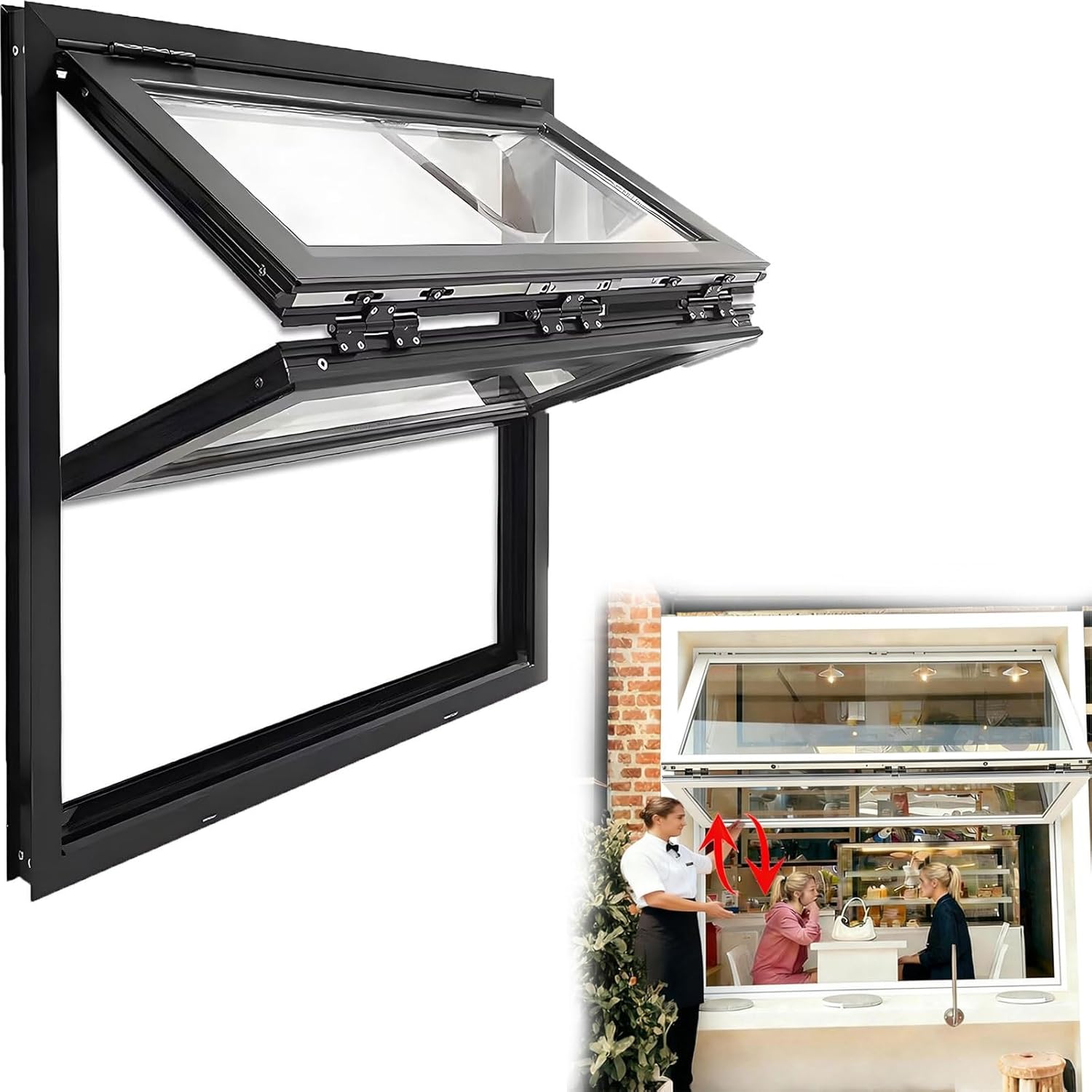 Aluminum Folding Concession Window 50x18in (127x46cm) with Locking Handle for Food Trucks, Vending Stands & Commercial Kitchen Use - Durable & Secure Design