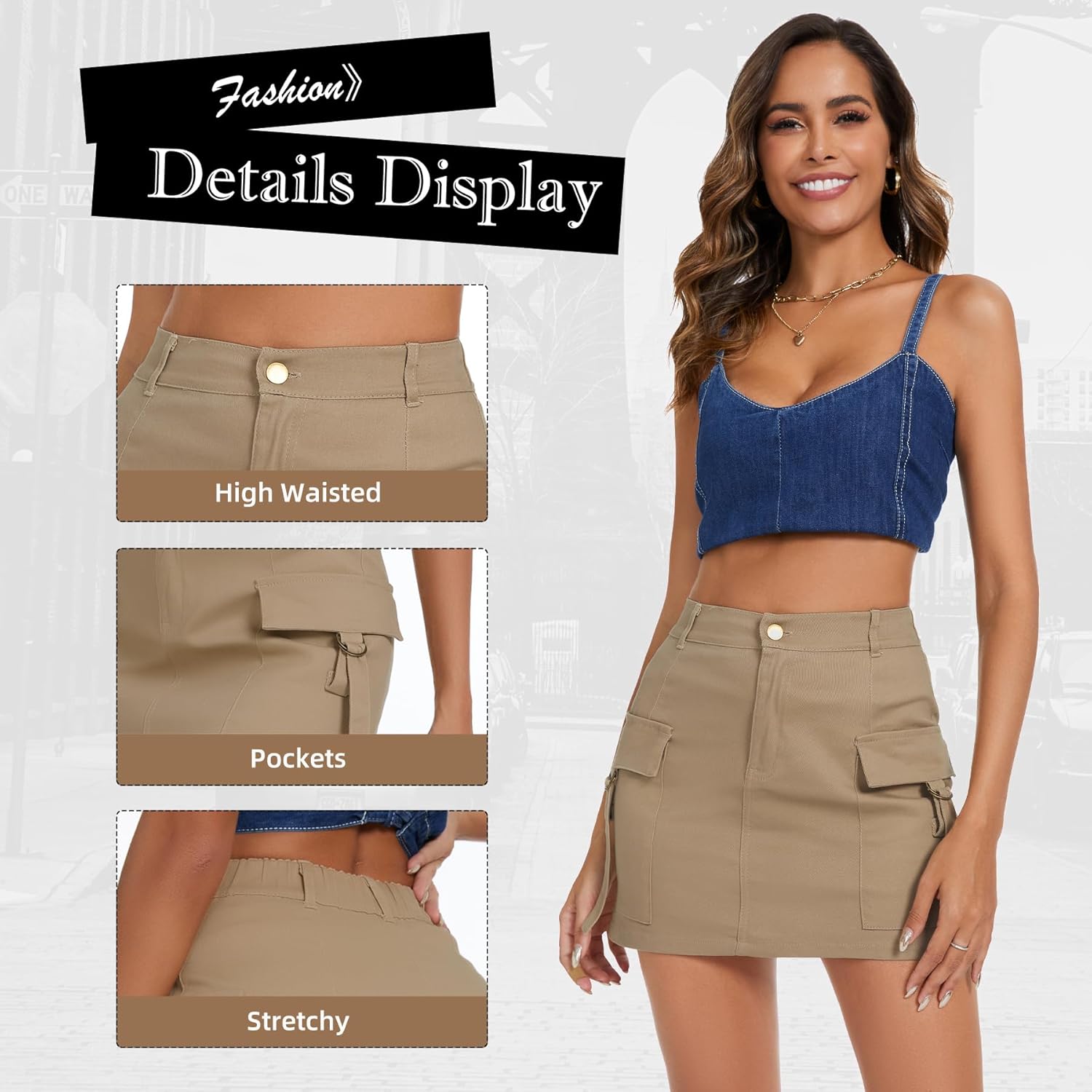 Zando High Waisted Cargo Mini Skirt Y2K Bodycon Denim Mini Skirt Y2K Jean Skirt with Pockets Y2K Button Cargo Skirt - Image 6