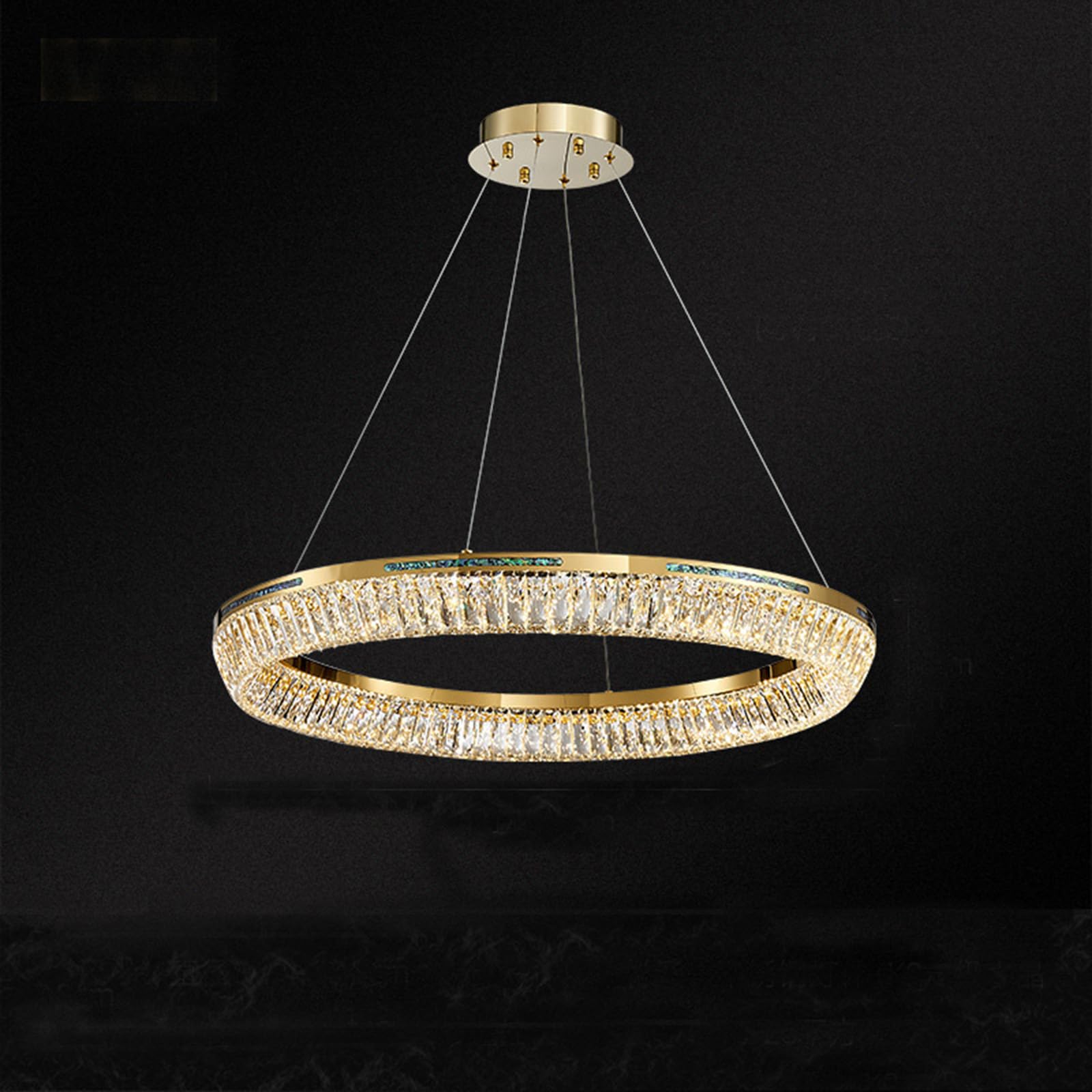 Lustre en cristal moderne plafonnier circulaire suspendu de 23,6 pouces pour salon et cuisine