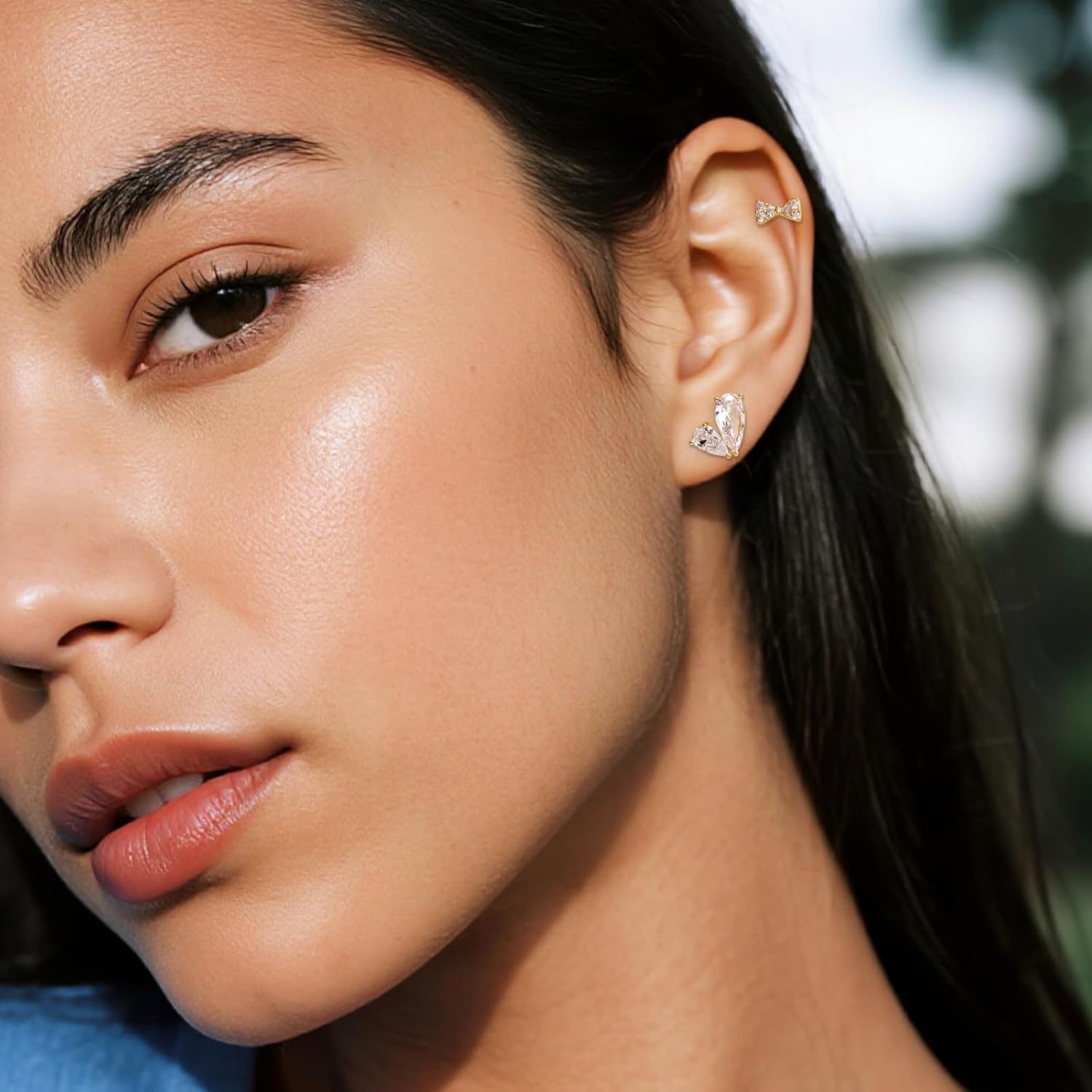 Sonateomber Heart Bow Rhinestone Earrings Set for Women, 3 Pairs Small Cute Cubic Zirconia Crystal Stud Bowknot Cartilage Earings Prom Everyday Accessories Fashion Jewelry Gift - Image 3