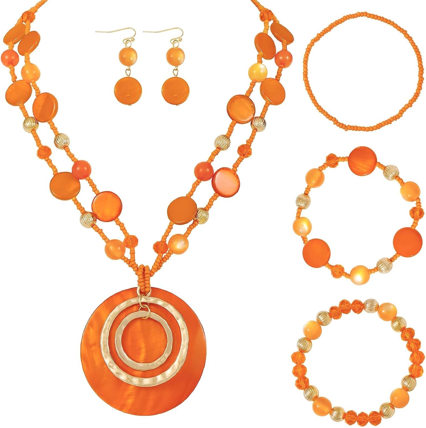 Coiris Shell Necklace Jewelry Sets for Women Boho Chunky Costume Orange Blue Multi Beaded Pendant Handmade Jewelry Sets for Women