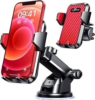 VANMASS Universal Car Phone Holder, [Patent & Safety Certs] Upgraded [2023 Strongest Suction] Dashboard Stand, Phone Mount for Car Windshield Vent, Compatible iPhone 14 Pro Max 13 12 Samsung, Red